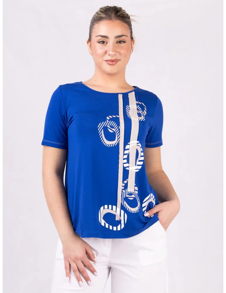 Rubamori Royal blue t-shirt with beige embroidery Rubamori Royal blue t-shirt with beige embroidery
