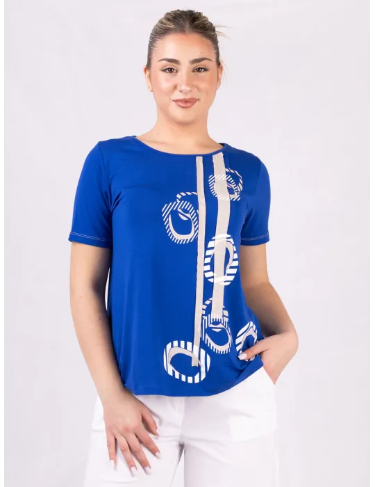 Rubamori Royal blue t-shirt with beige embroidery Rubamori Royal blue t-shirt with beige embroidery