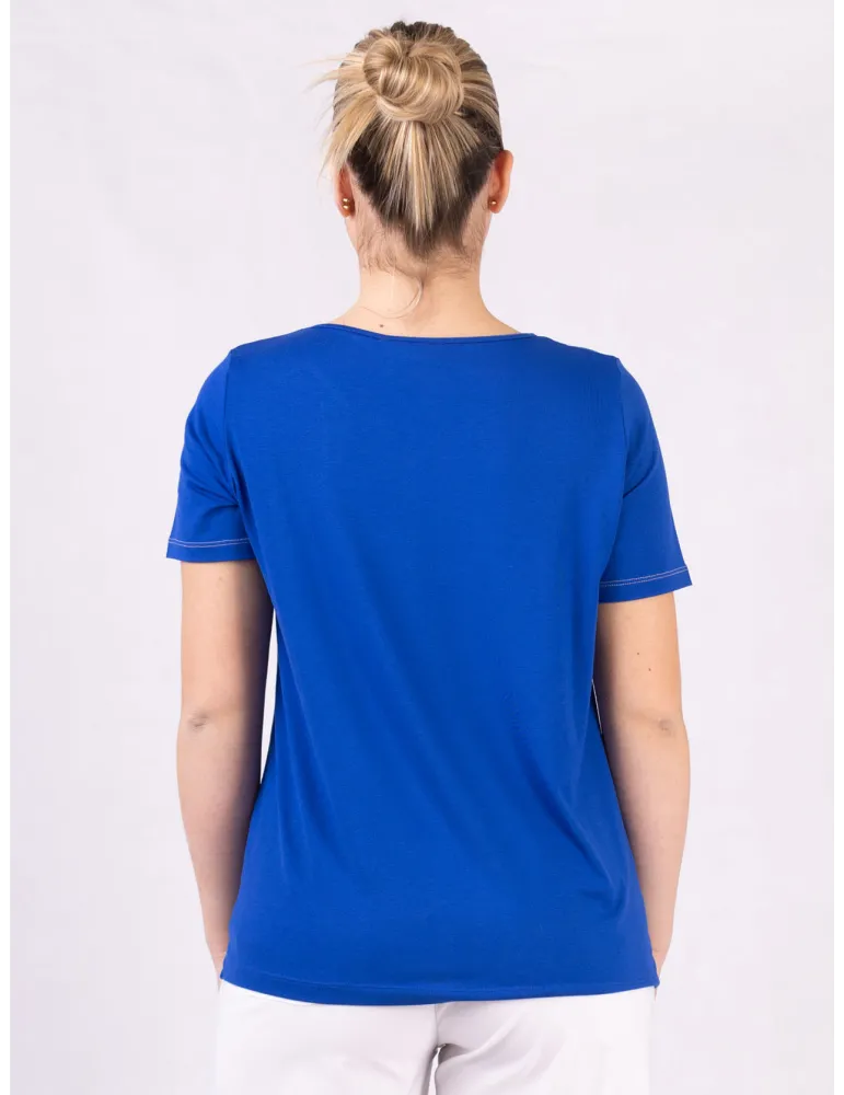 Rubamori Royal blue t-shirt with beige embroidery