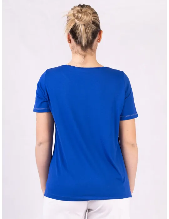 Rubamori Royal blue t-shirt with beige embroidery