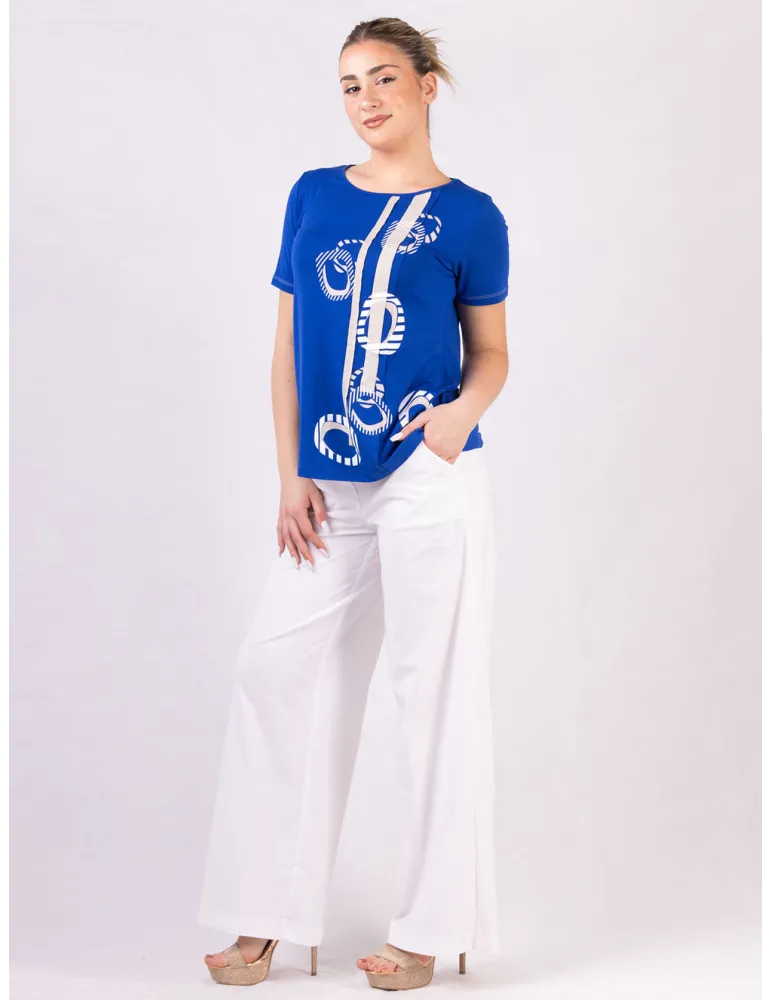 Rubamori Royal blue t-shirt with beige embroidery