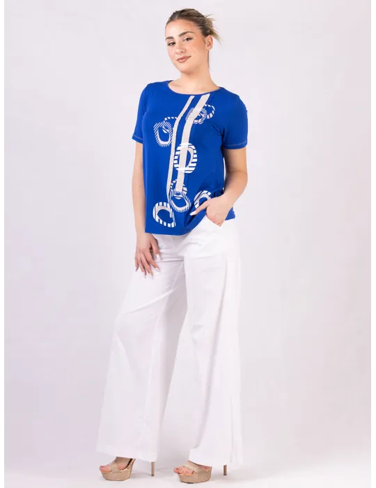 Rubamori Royal blue t-shirt with beige embroidery