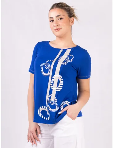 Rubamori Royal blue t-shirt with beige embroidery 2