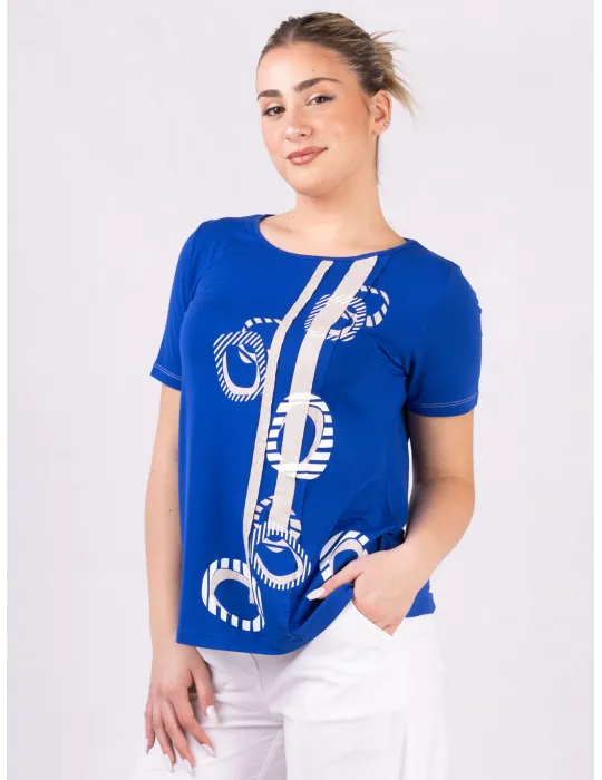 Rubamori Royal blue t-shirt with beige embroidery
