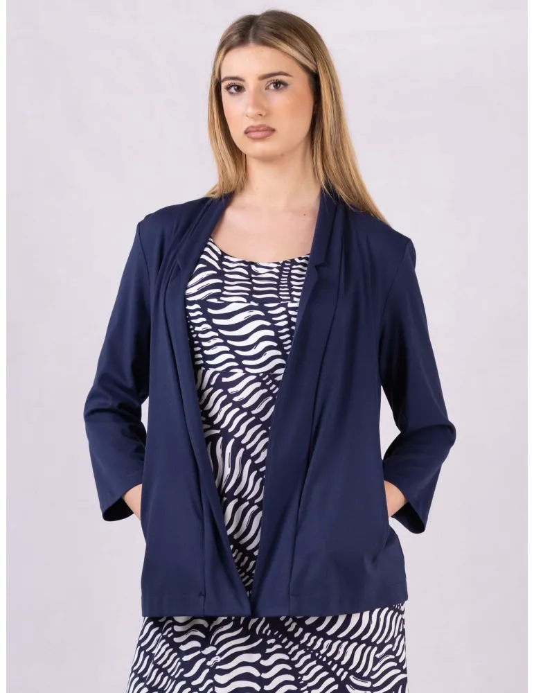Rubamori Italy Plain blue long open jacket with pockets
