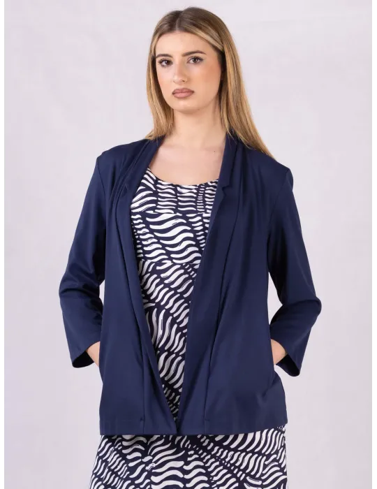 Rubamori Italy Plain blue long open jacket with pockets