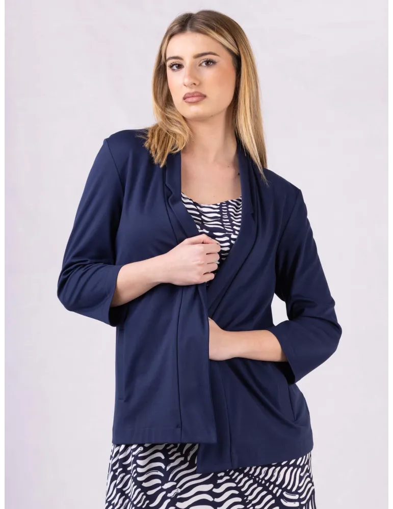 Rubamori Italy Plain blue long open jacket with pockets