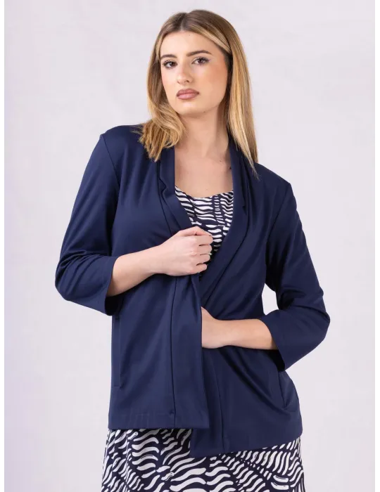 Rubamori Italy Plain blue long open jacket with pockets