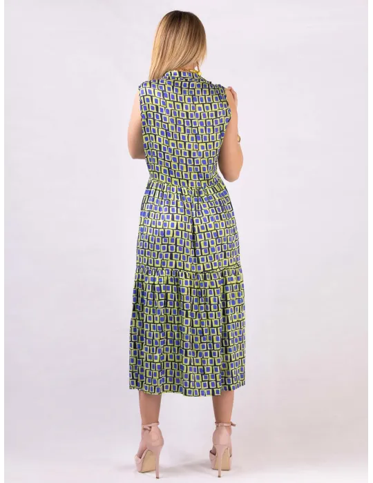 Rubamori Milano Acid green and blue long ruffled sundress