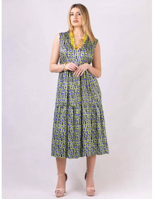 Rubamori Milano Acid green and blue long ruffled sundress Rubamori Milano Acid green and blue long ruffled sundress