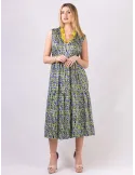 Rubamori Milano Acid green and blue long ruffled sundress