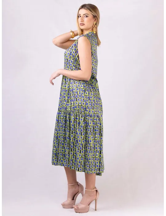 Rubamori Milano Acid green and blue long ruffled sundress
