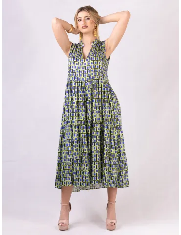 Rubamori Milano Acid green and blue long ruffled sundress 2