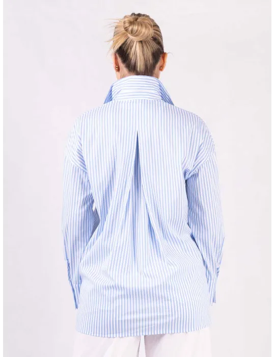 Camicia oversize a righe bianco e celeste Rubamori