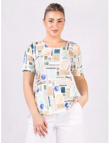 Rubamori beige and green watercolor printed white t-shirt 2