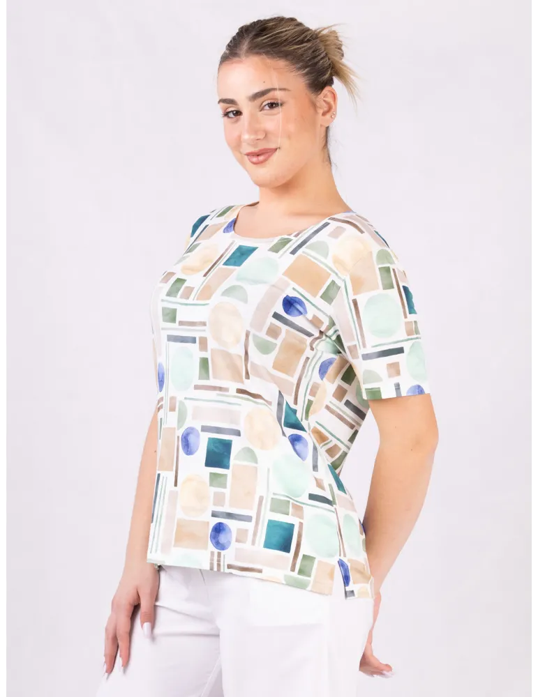 Rubamori Milano | Plus size beige watercolor printed white t-shirt
