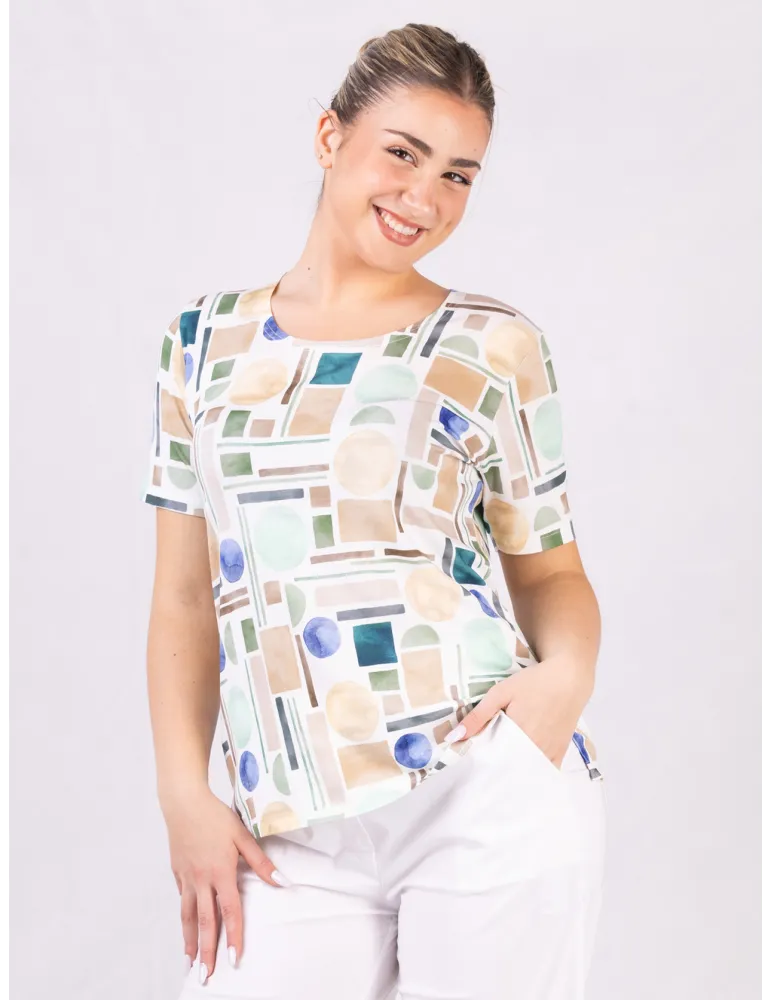 Rubamori Milano | Plus size beige watercolor printed white t-shirt