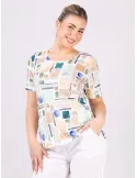 Rubamori Milano | Plus size beige watercolor printed white t-shirt