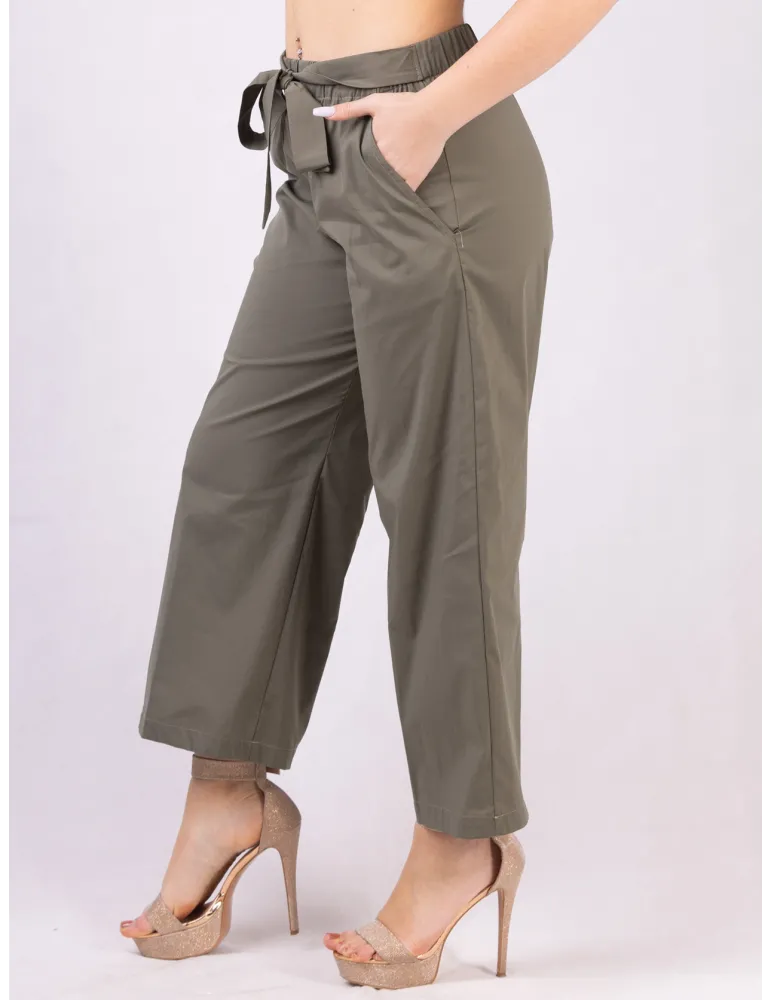 Pantaloni palazzo in cotone verde militare fino alla tg 54 Rubamori
