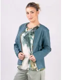 Rubamori petrol green faux leather round neck zipped jacket
