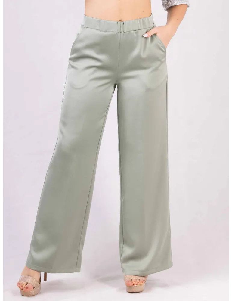 Rubamori Milano light green silk satin palazzo trousers