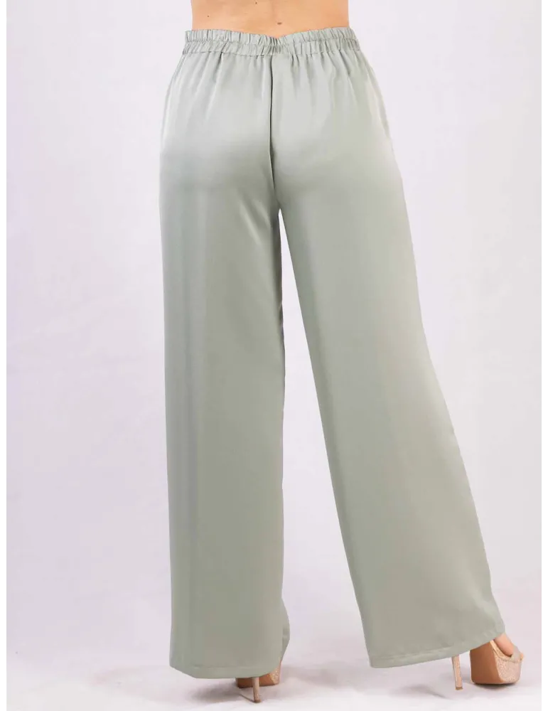Rubamori Milano light green silk satin palazzo trousers