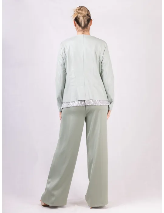 Giacca chanellina verde menta eco pelle blazer Rubamori fino alla 52