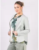 Giacca chanellina verde menta eco pelle blazer Rubamori fino alla 52