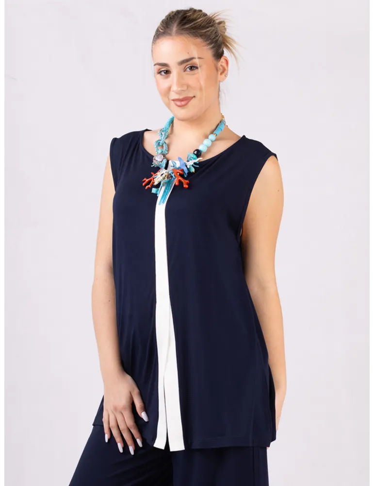 Plus size Dark blue three quarter sleeve wide blouse shirt for jumpsuit Plus size Dark blue three quarter sleeve wide blouse shirt for jumpsuit