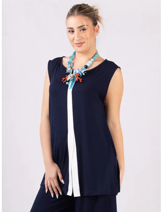 Rubamori Milano Dark blue long tank top with white band Rubamori Milano Dark blue long tank top with white band