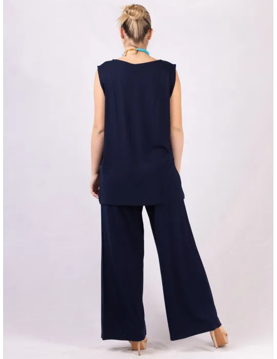 Rubamori Milano Dark blue long tank top with white band