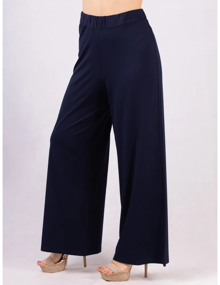 Pantaloni palazzo blu in jersey viscosa Completo tuta Rubamori