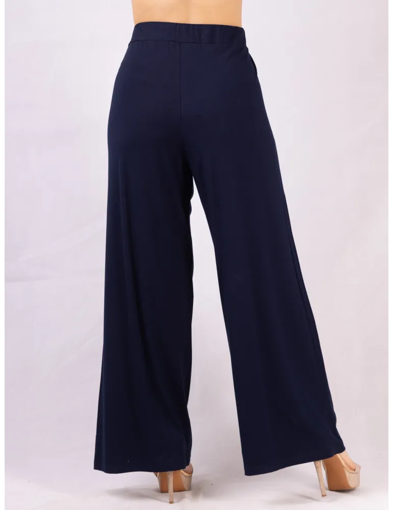 Rubamori Italy dark blue summer wavy palazzo trousers plus size