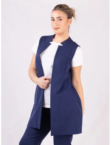 Giacca lunga aperta senza maniche gilet jersey di cotone blu Rubamori