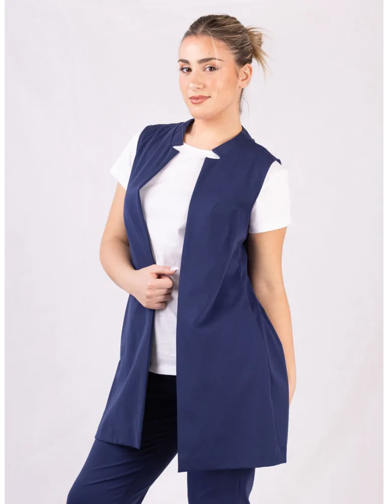 Rubamori Milano Blue sleeveless long jacket vest