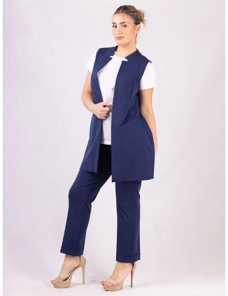 Rubamori Milano Blue sleeveless long jacket vest