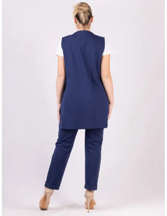 Rubamori Milano Blue sleeveless long jacket vest and trousers suit