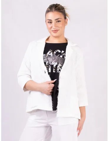 Rubamori white tweed cotton frayed jacket Chanel styled 2