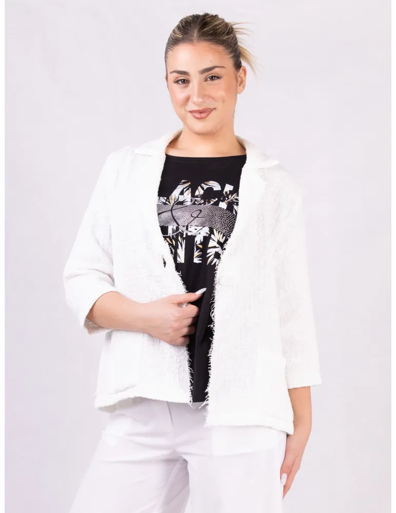 Rubamori Milano | White tweed cotton frayed jacket Chanel styled