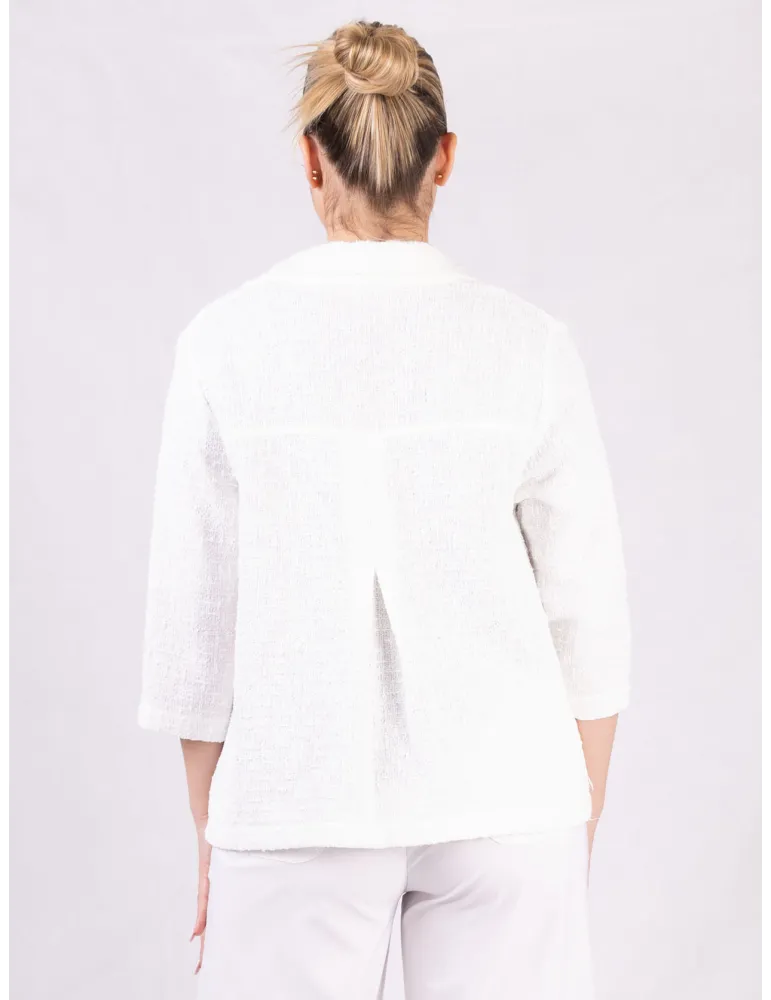 Rubamori Milano | White tweed cotton frayed jacket Chanel styled