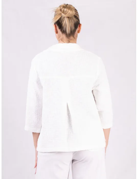 Rubamori white tweed cotton frayed jacket Chanel styled