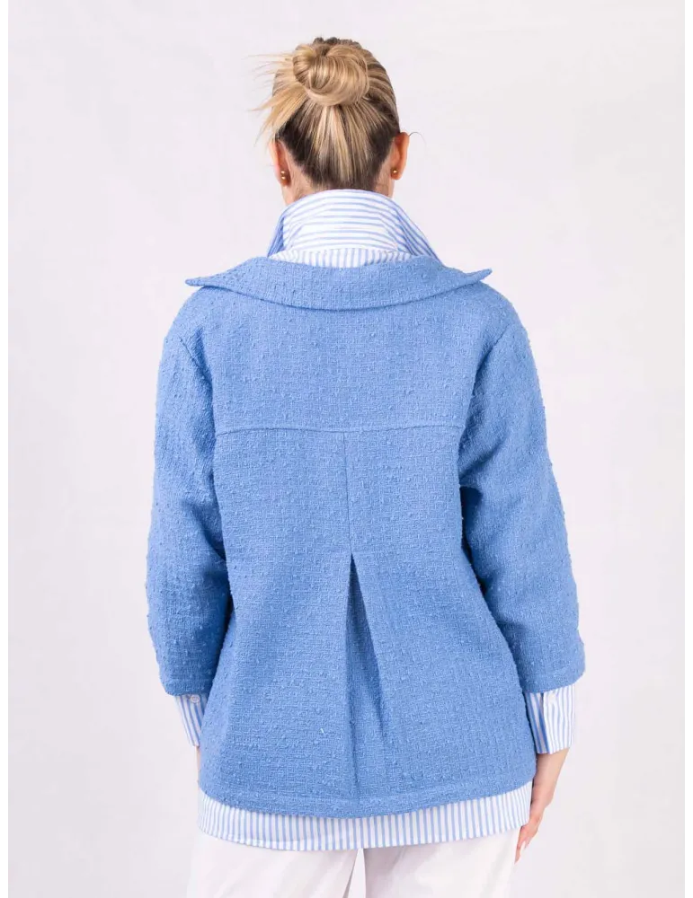 Giacca celeste in tweed cotone sfrangiato Rubamori fino alla 52