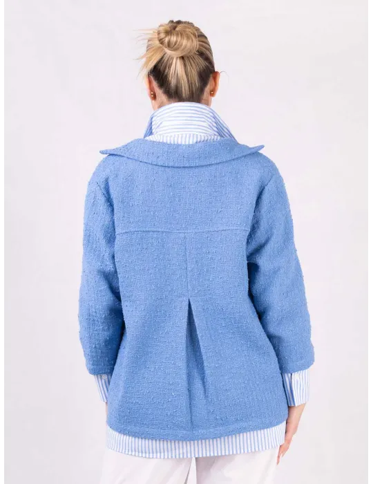 Giacca celeste in tweed cotone sfrangiato Rubamori fino alla 52