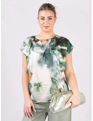 Rubamori Petrol green floral blouse shirt