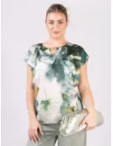 Blusa in raso di viscosa floreale sul verde Rubamori fino alla tg 54