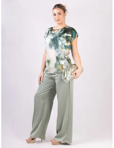 Rubamori Petrol green floral blouse shirt 2