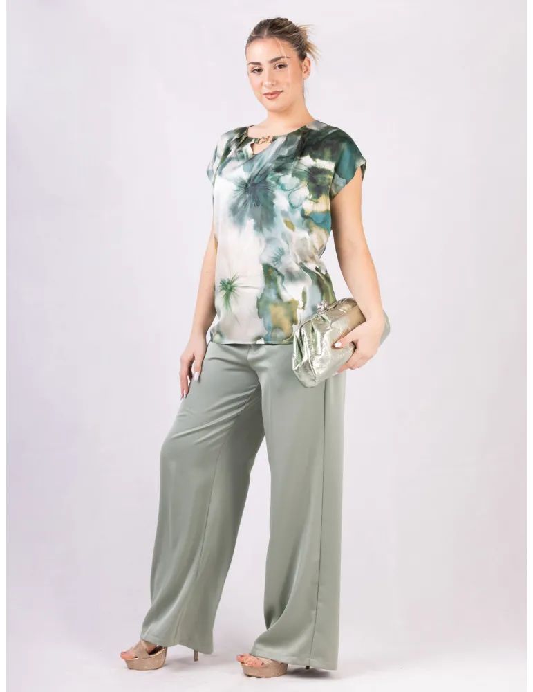 Rubamori Petrol green floral blouse shirt