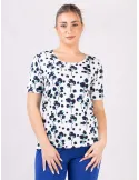 Rubamori blue and green bouquet printed white t-shirt
