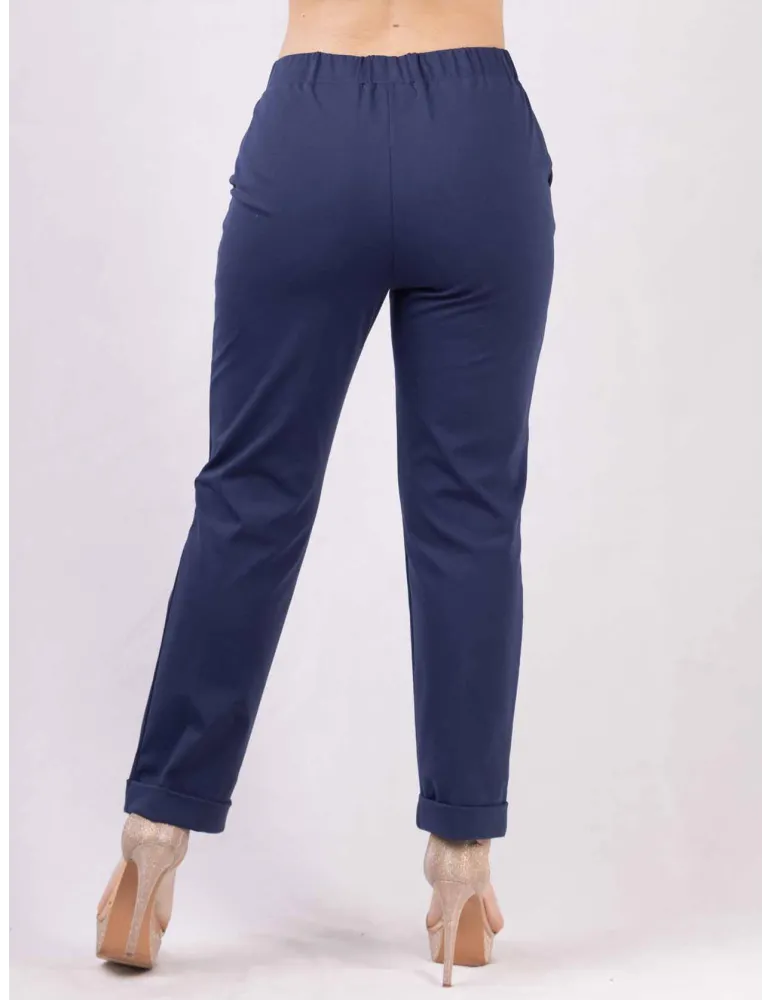 Rubamori Italy  ink blue turned up cigarette cotton trousers
