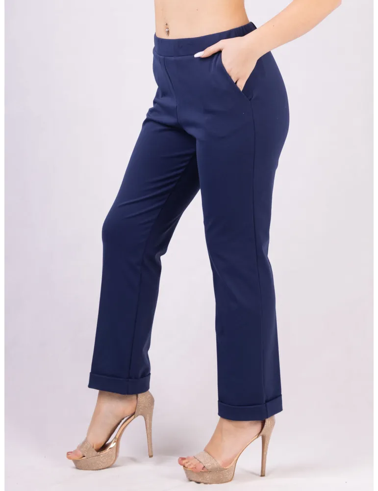 Rubamori Italy ink blue turned up cigarette cotton trousers plus size